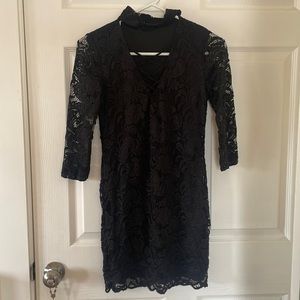 Lace long sleeve black mini dress